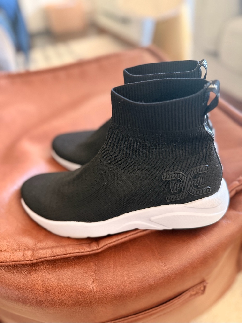 Sam Edelman Black Knit Sock Sneakers High Top Slip On Athletic Shoes